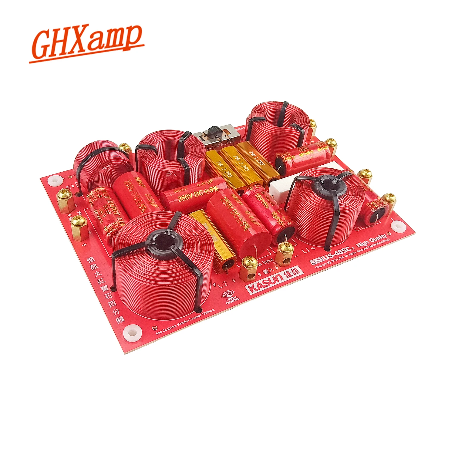 GHXAMP 230W HIFI 4 Way Tweeter Mid +Dual Woofer Speaker Crossover 3-Way Audio Frequency Divider 5-8OHM 380-4600Hz 1PC