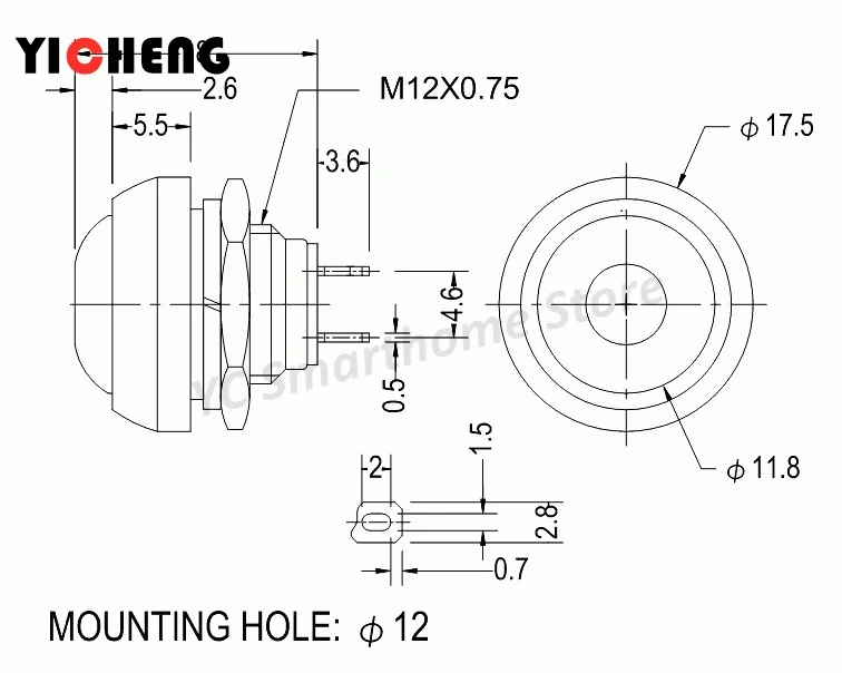 6Pcs PBS-33B interruttore a pulsante 12MM piccolo interruttore di auto-reset impermeabile rotondo interruttore di ripristino senza blocco di potenza