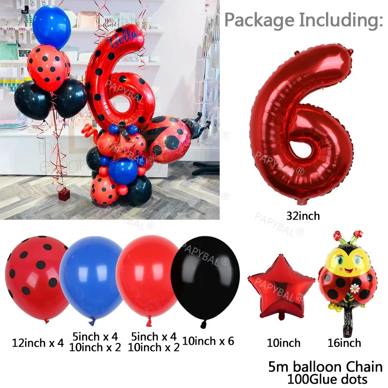 1set Ladybug Party Balloons Black Dot Red Spot Wave Point Decors Balloon Baby Shower Birthday Party Decorations Supplies Globos