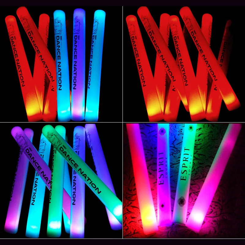 

30pcs RGB LED Glow Sticks Lighting Foam Stick Colorful Flashing For Party Decoration Wedding Concert Birthday Customized Logo