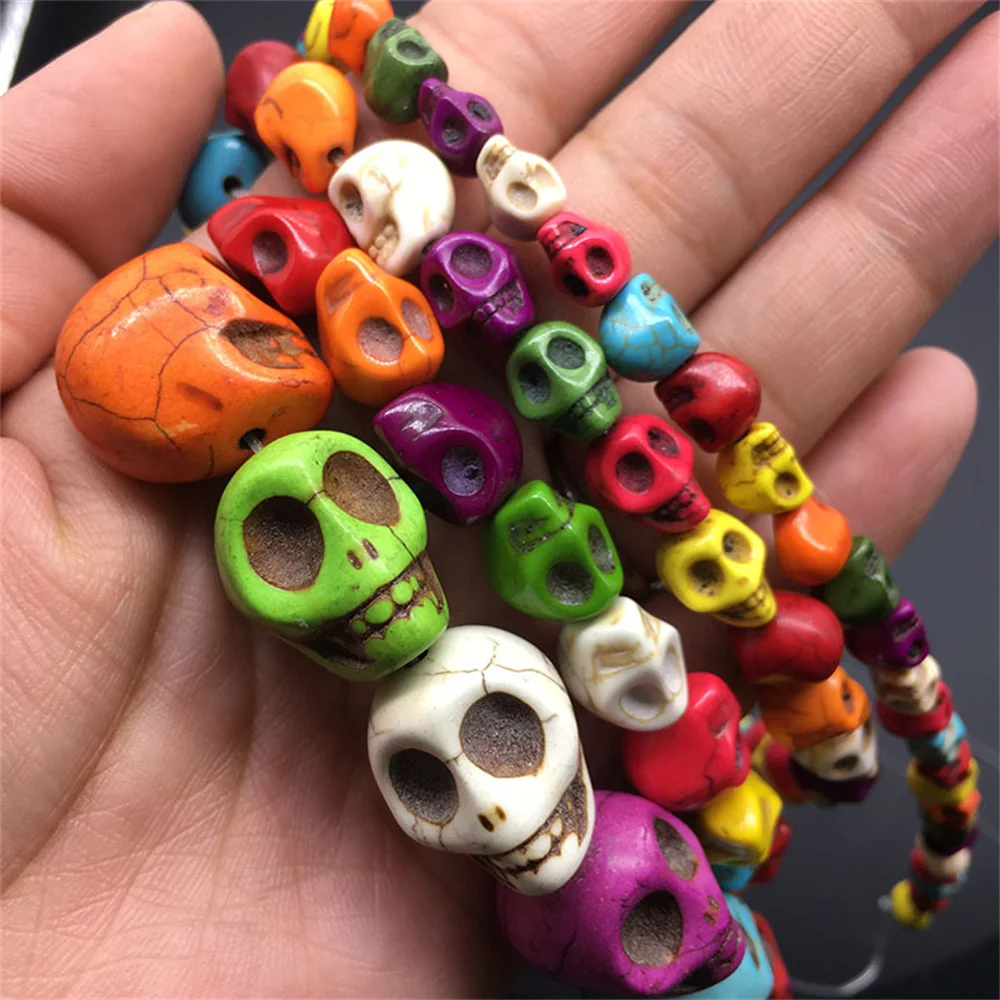 Colorful Synthetic Turquoise Carved Skull Loose Beads for DIY Jewelry Making Accessories Room Decor