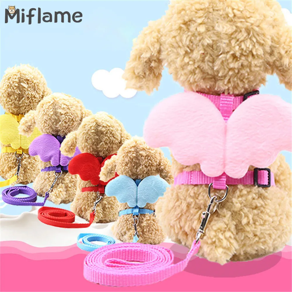 Miflame Small Dogs Leash Angel Wings Dog Harness And Leash Set Pomeranian Spitz Walking Dog Lead Cartoon Doll Pet Cat Dog Straps