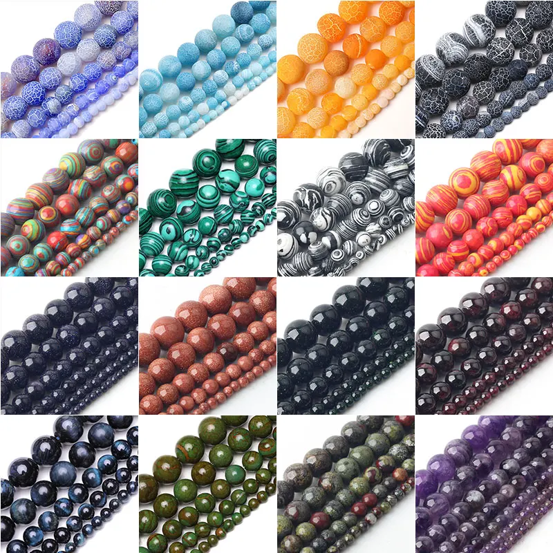 Wholesale Natural stone agates Garnets Amethysts Round Loose Stone Beads Suitable For Making DIY Charms Jewelry 4/6/8/10/12MM