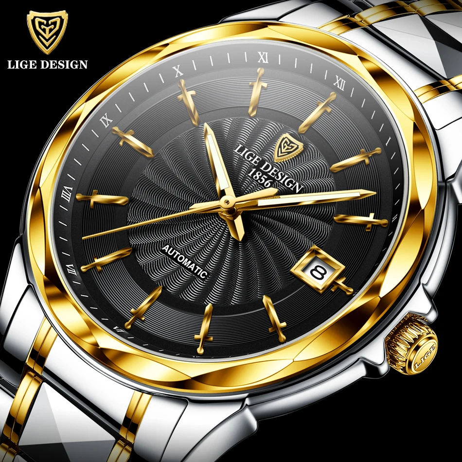 LIGE Mens Automatic Mechanical Watches Luxury Brand Business Tungsten Steel Waterproof WristWatch Men Fashion Clock reloj hombre