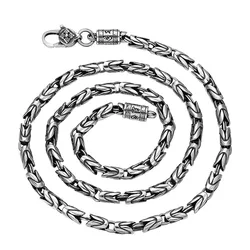 BOCAI New Fashion 100% Pure S925 Silver Jewelry Retro 4MM Thick Six-Character Mantra Trendy Personality Man Necklaces