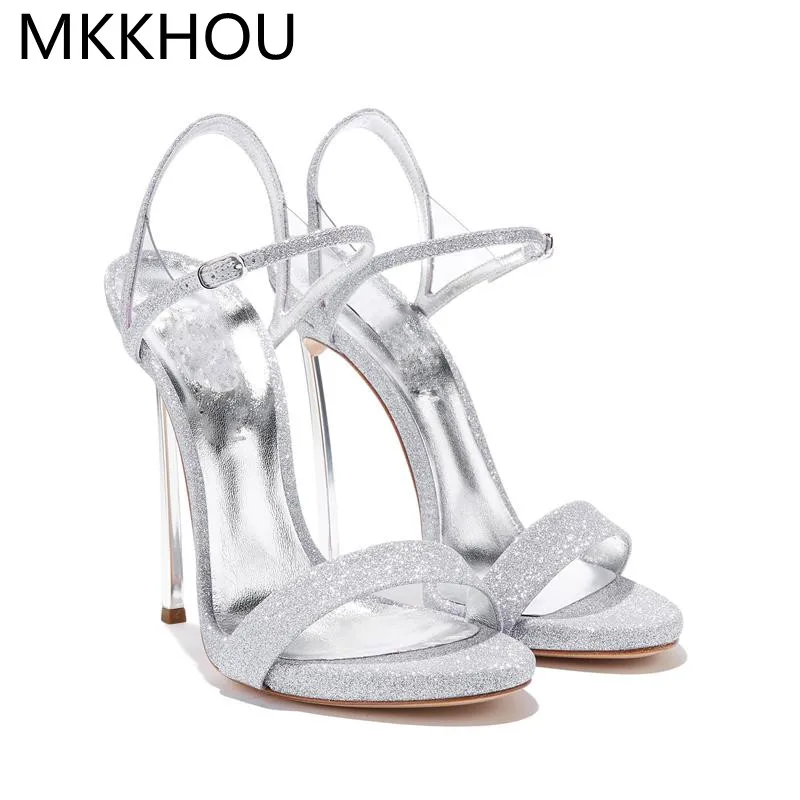 MKKHOU Fashion Sandals Women\'s New Classic Thin Belt High Heel 12cm Gold Heel High Heels Summer Open Shoes Large Size