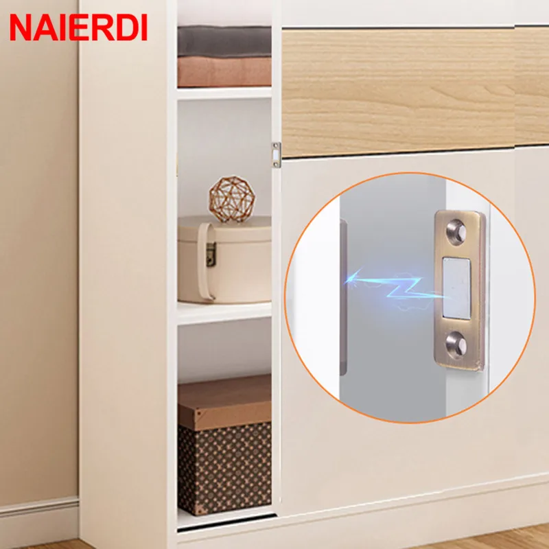 NAIERDI 2pcs/Set Hidden Door Closer Magnetic Cabinet Catches Magnet Door Stops With Screw For Closet Cupboard Furniture Hardware