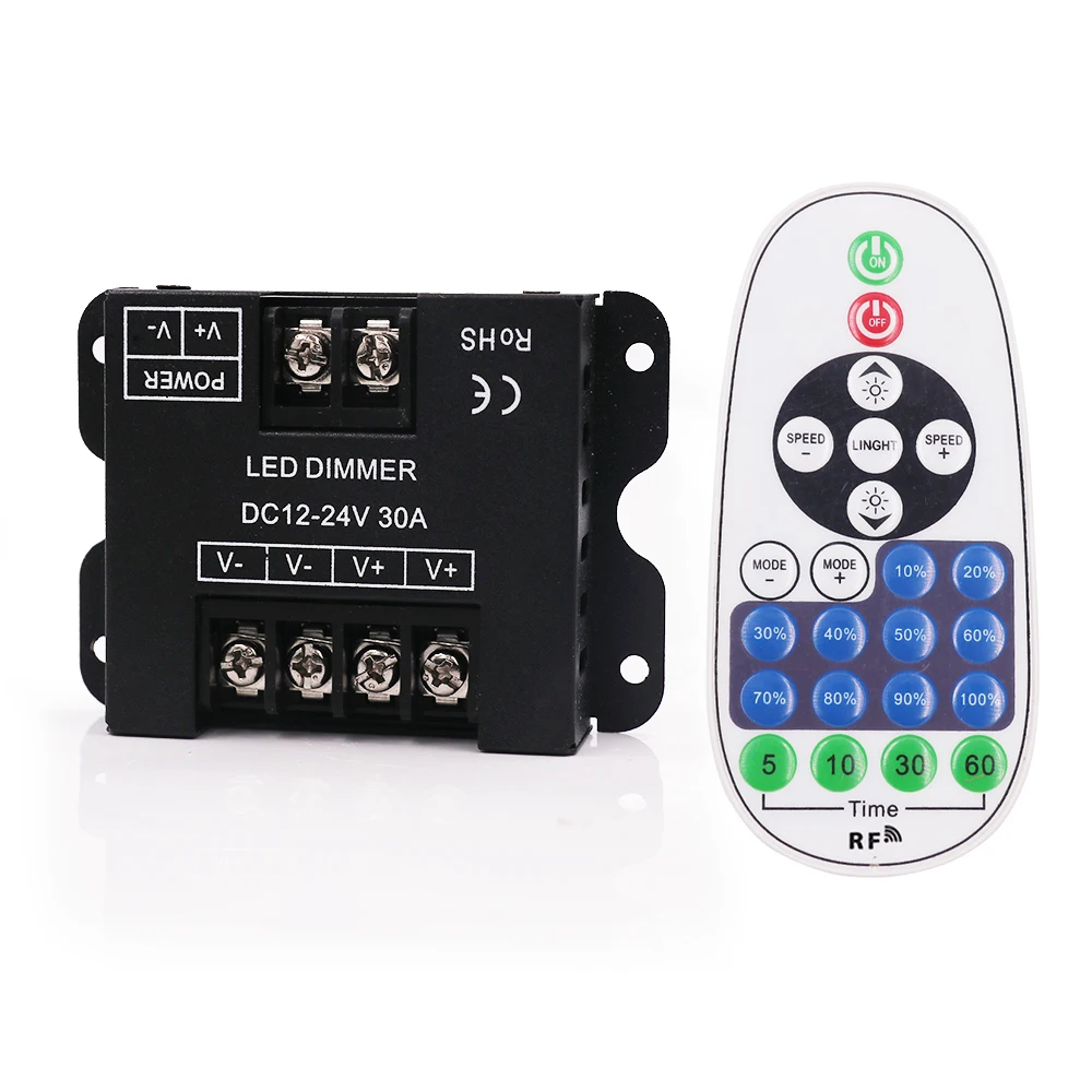 

DC12-24V LED Dimmer 360W 30A Single Color Dimmer Switch 23 key RF Wireless Remote Control For 2835 5050 LED Strip Bulb