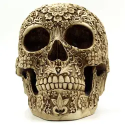 Day of the Dead Vintage Resin Skull Statue Carved Figurine Halloween Decor