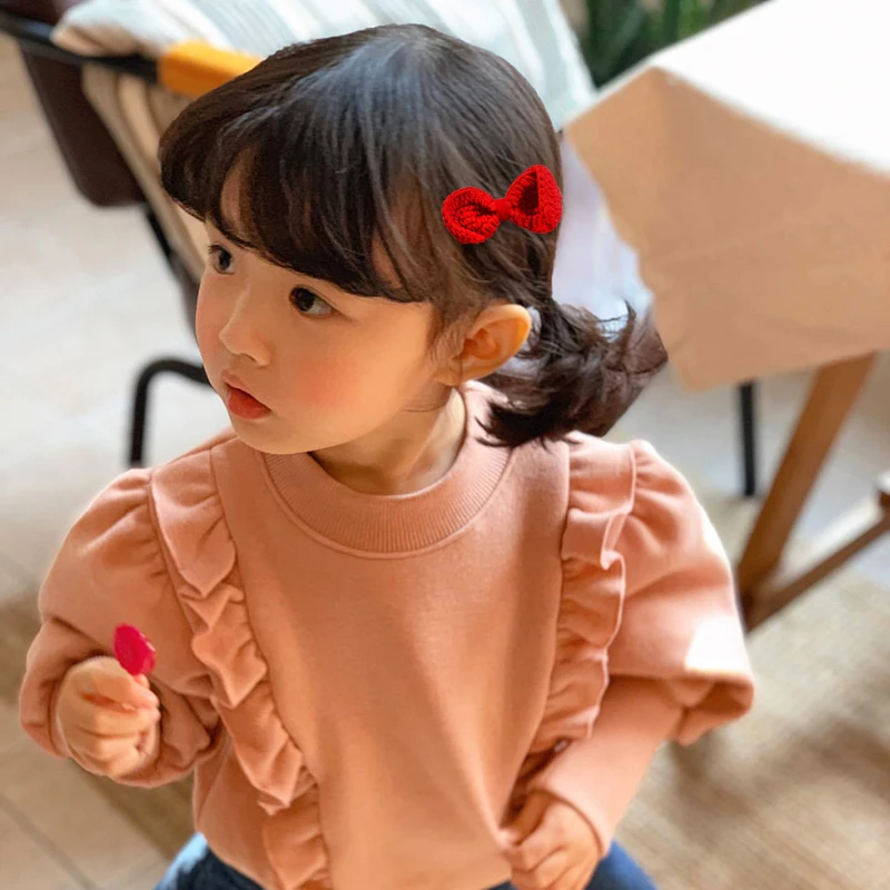 4 Pcs/Set Children Cute Colors Knit Flower Bow Ornament Hair Clips Girls Lovely Soft Barrettes Hairpins Kids Hair Accessories