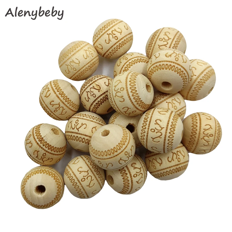 

Engraving Printing Wooden Round Beads Teether Loose Natural Wood Ball Jewelry Making Bracelet Necklace DIY Teething Accessories