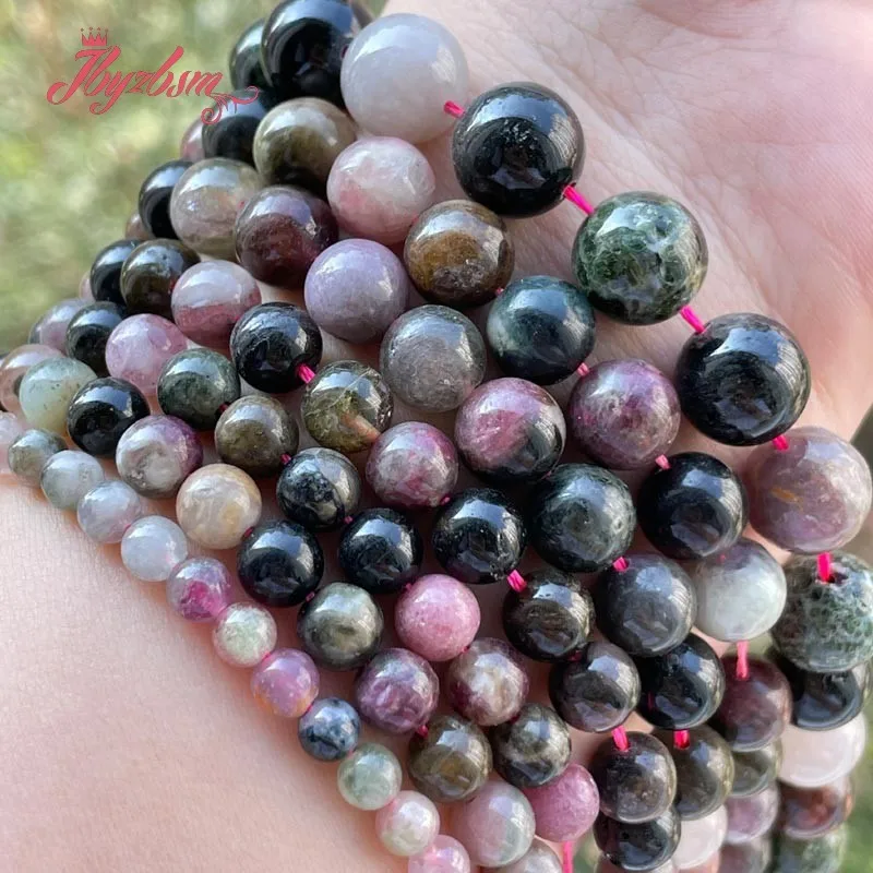 

Natural Stone Tourmaline Multicolor Round Spacer Stone Beads For Jewelry Making Strand 15" DIY Necklace Bracelats Free Shipping