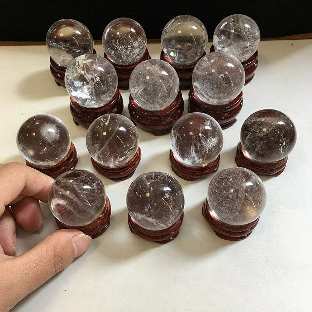 30/40/45/50mm AAA Natural Rock Clear Quartz Sphere Crystal Ball Gemstone Reiki Healing W/ Stand