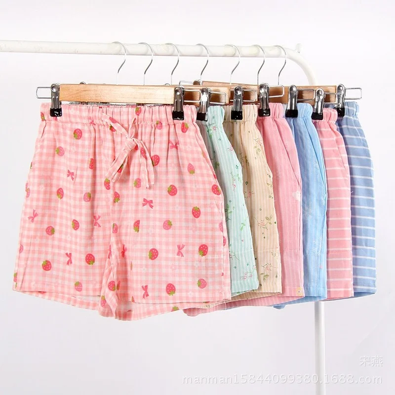 Summer New Cotton Double Gauze Shorts Sweet Fresh Casual Home Pants Printing Lounge Pajama Shorts Lounge Bottoms Sleep Underwear