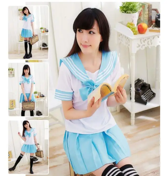 Mùa Hè Nhật Bản Đồng Phục Học Sinh Anime Cosplay Thủy Thủ Phù Hợp Với Nữ Tay Ngắn Cao Cấp + Tặng Áo + Váy Hải Quân Cách Học Sinh Viên Đồng Nhất cho Gir