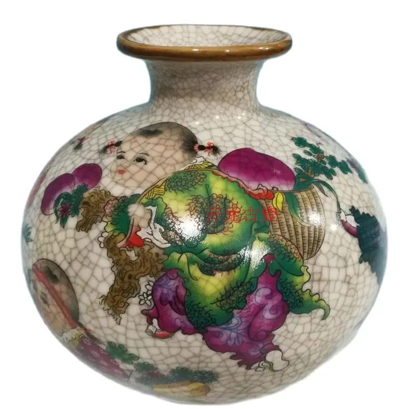 China Old Porcelain Coloured Drawing Old Cracked Glaze Porcelain Vase