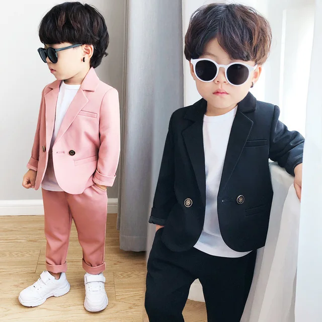 Korea Boys Formal Jacket+Pants 2Pcs Clothing Set Gentleman Kids Performance Tuxedo Dress Children Enfant Wedding Evening Suit