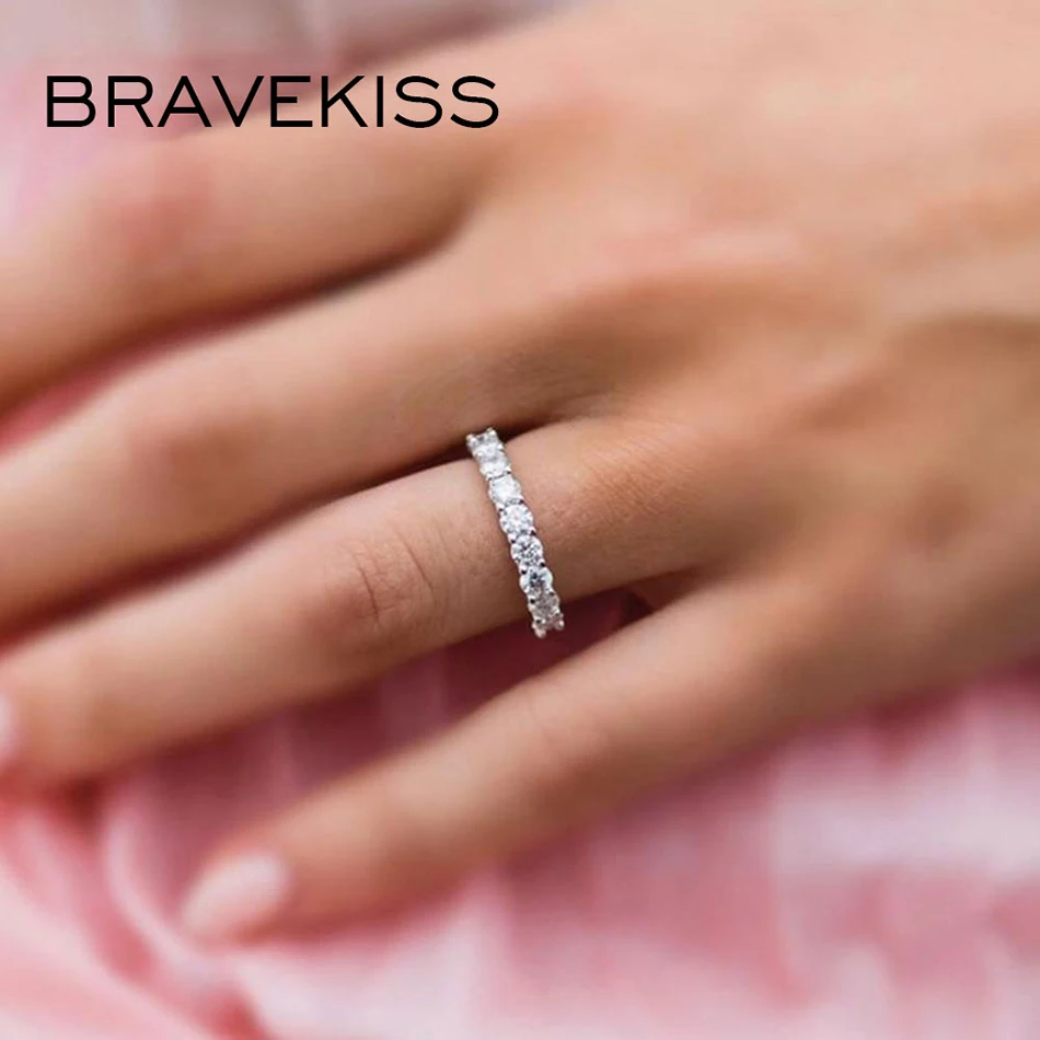 BRAVEKISS Eternity Wedding Bands Rings with Zirconia for Women CZ Promise Engagement Finger Women‘s’ Ring Bague Jewelry BUR0579A