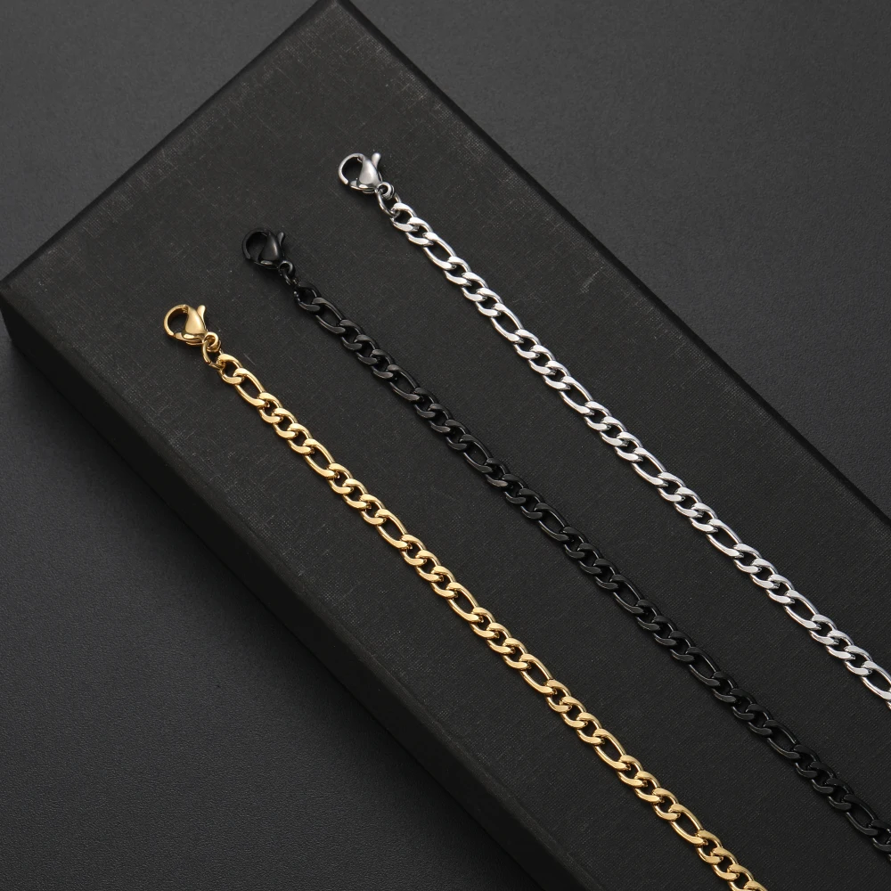 New Width 4MM Stainless Steel Golden Black Chain Necklace Fashion Gift Jewelry For Men and Women Top Quality 50/55/60/70CM