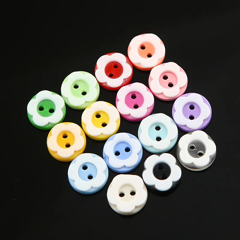 100 PCS 12.5mm Flower Shape Mixed Colors Dyed Resin Buttons Knitwear Sweater Button Sewing Decorative Clothes Accessories