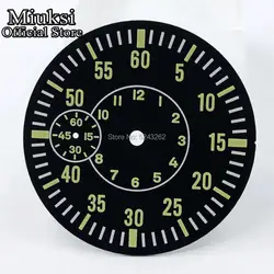 Miuksi 38.5mm black watch dial green marks luminous dial fit ETA 6497-1 6497-2 or Sea gull 3600 series movement