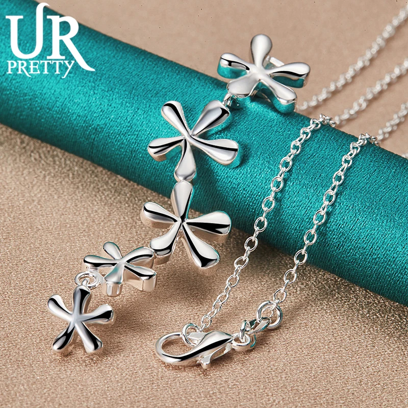 URPRETTY 925 Sterling Silver Solid Five Flower Necklace 16/18/20/22/24/26/28/30 Inch Chain For Woman Engagement Wedding Jewelery