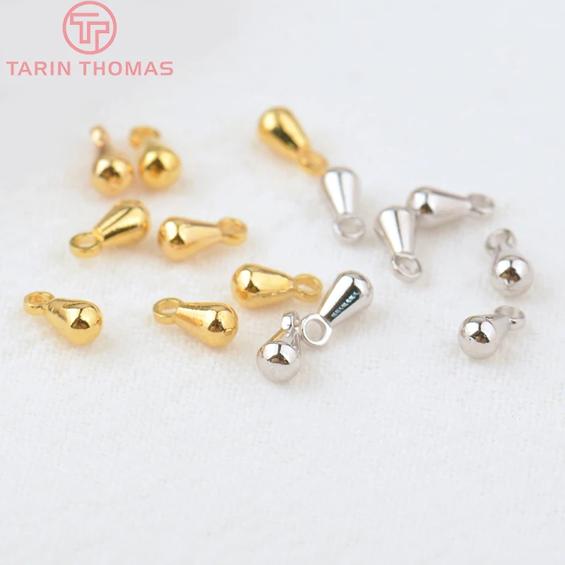 (3395)20PCS 3x6MM 4x8MM 24K Gold Color Plated Brass Drop Shape End Beads High Quality Diy Jewelry Accessories