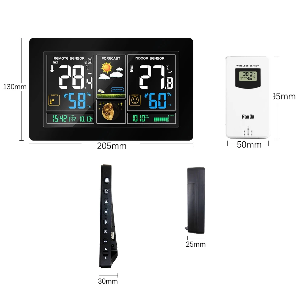 indoor Outdoor hygrometer Thermometer Color Wireless Weather Station Outdoor Remote Sensor Alarm Clock Perpetual Calendar