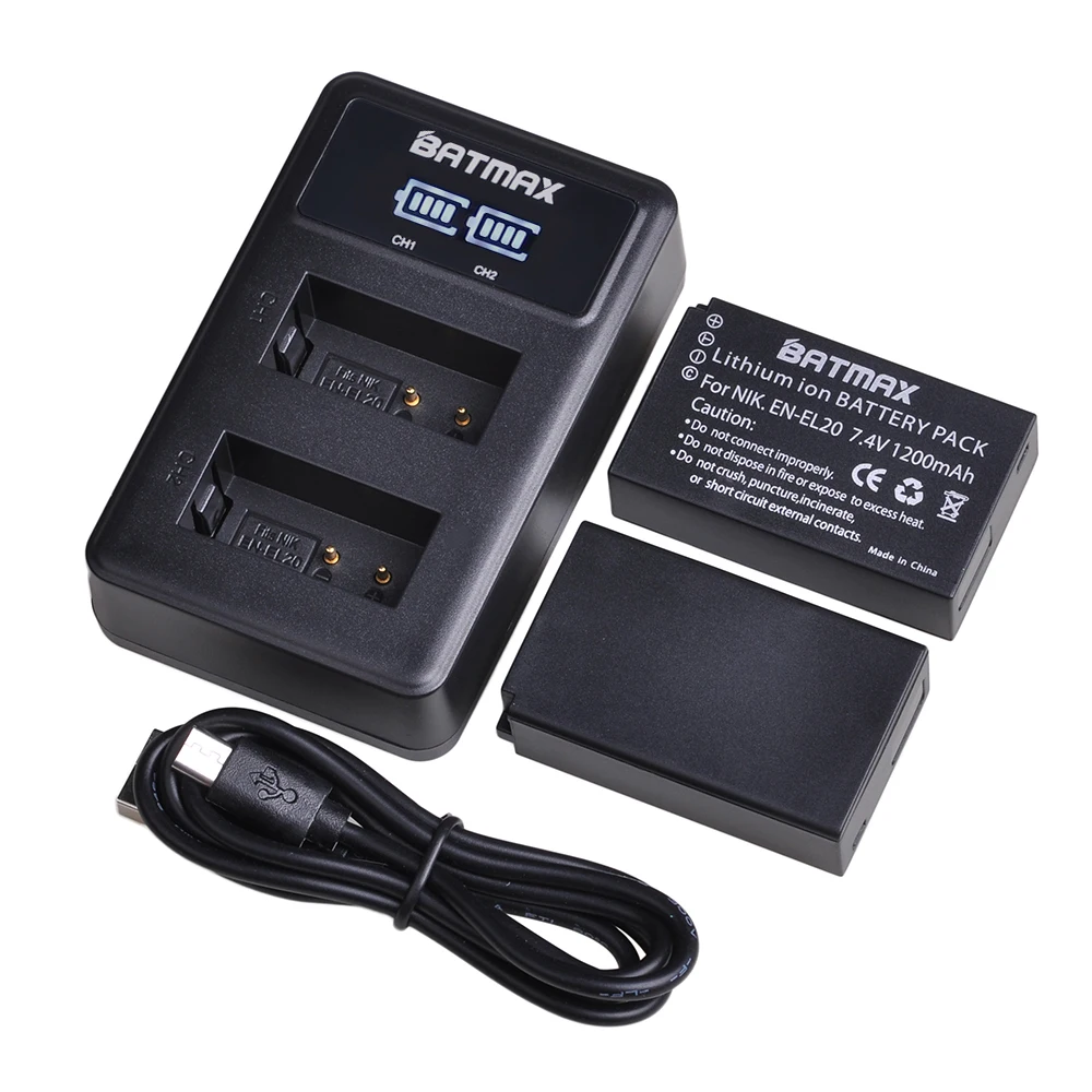 

Batmax EN-EL20 EN-EL20A EN EL20 EL20a Battery+LED USB Dual Charger for Nikon Coolpix P1000 P950 Nikon S1 J1, J2, J3 Nikon1 AW1