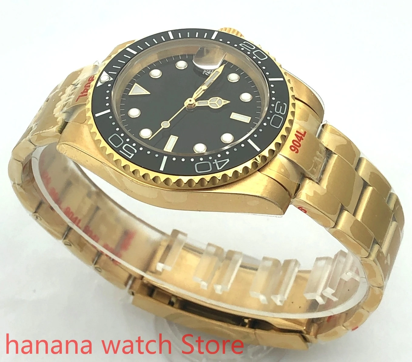 BLIGER-reloj con cristal de zafiro para hombre, pulsera de acero inoxidable dorado con movimiento de perla y bisel giratorio, 904