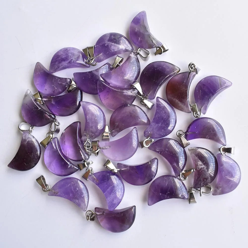 Wholesale 20pcs/lot fashion high quality natural amethysts crescent moon shape charms pendants for jewelry making free shipping