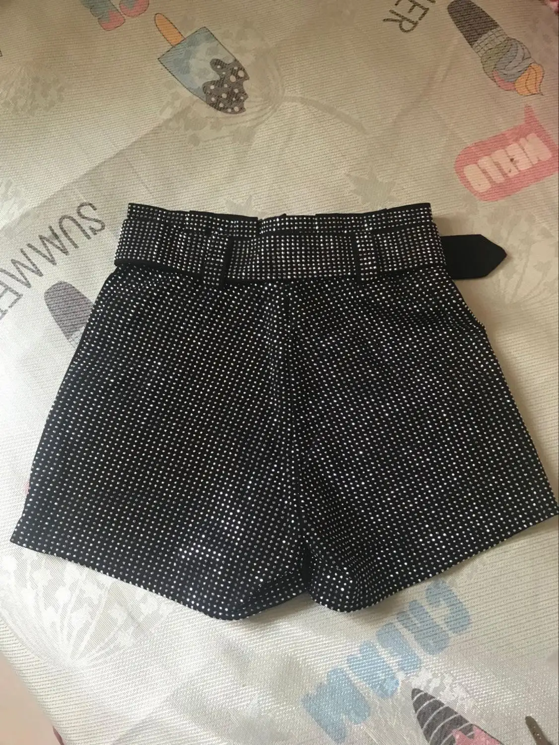 2020 New Summer Fashion Women Clothing Loose Hot Drilling High Waist Wide Legs Shorts Female Bottoms Vestido Q404