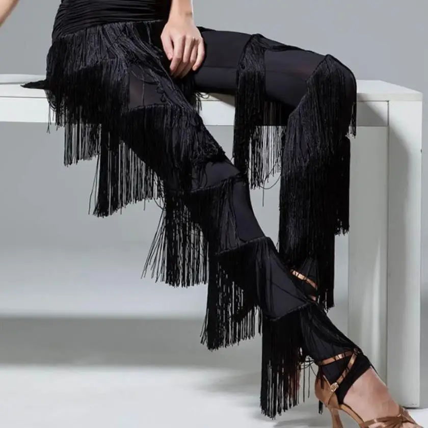 3xl 4xl 5xl Kwastje Broek Voor Vrouwen Elastische Hoge Taille Zwarte Lange Potlood Broek Voorjaar Vrouwelijke Fringe Broek