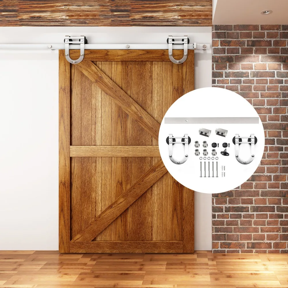 

4.9FT/6FT/6.6FT Stainless Steel Brushed Horseshoe Double Wheels Interior Sliding Barn Door Hardware For Wood Door