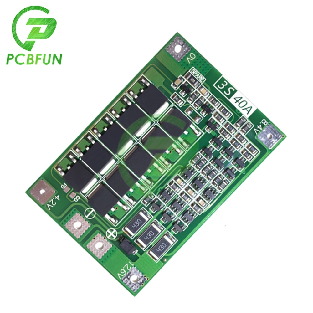 BMS 3S 40A PCM 11.1V 12.6V 18650 Lithium Battery Protection Board 3S BMS Charger Charging Balance Version 12.6V for Drill Motor