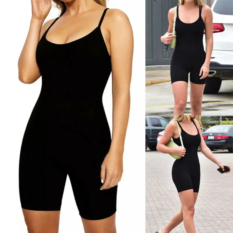 Short Romper Sling Sport Jumpsuit Leotard Sleeveless Women Stretch Tight Gym suit Yoga Shorts Fitness Workout Running Bodysuit