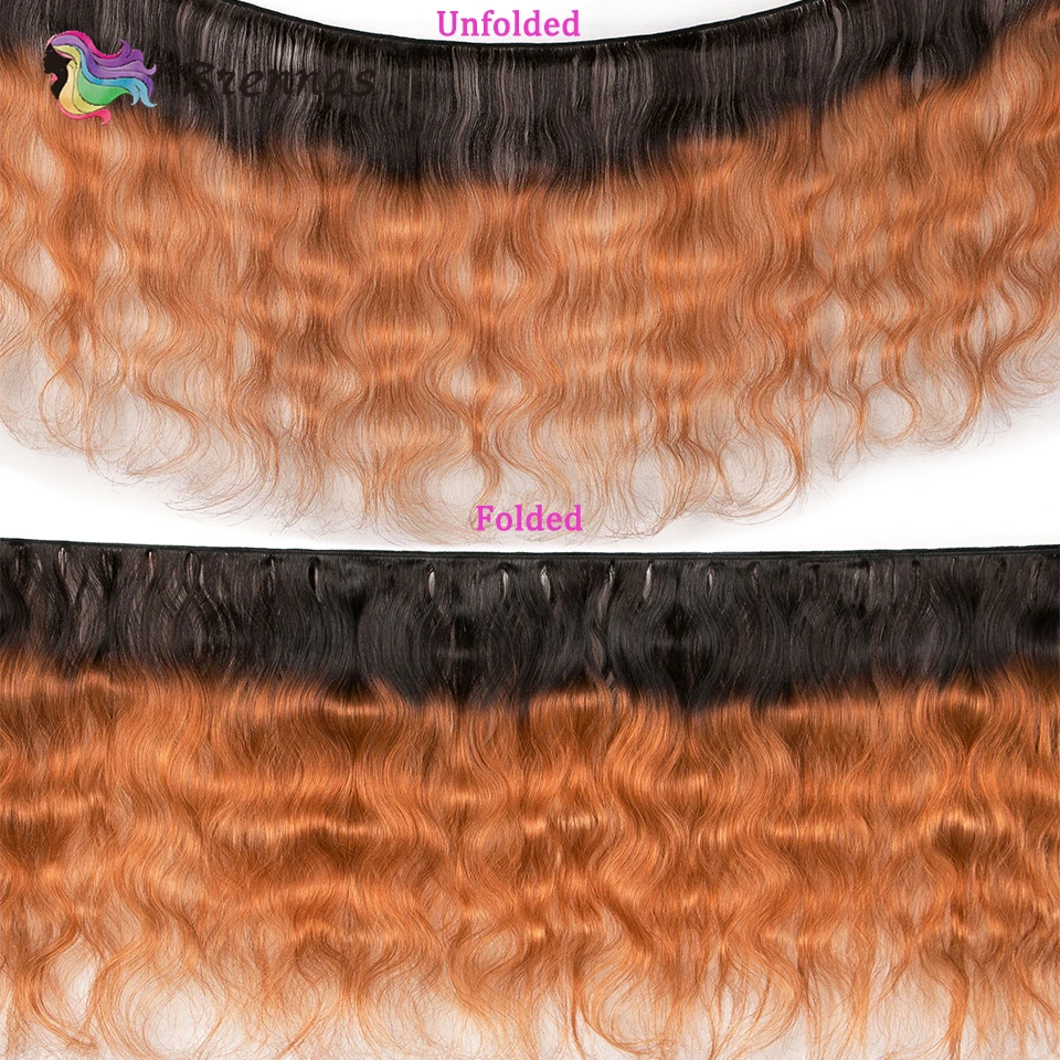 Mechones de cabello humano ondulado de doble estiramiento para mujer, extensiones de cabello brasileño con cierre de encaje 4x4, ombré 1b 27, 3 uds.