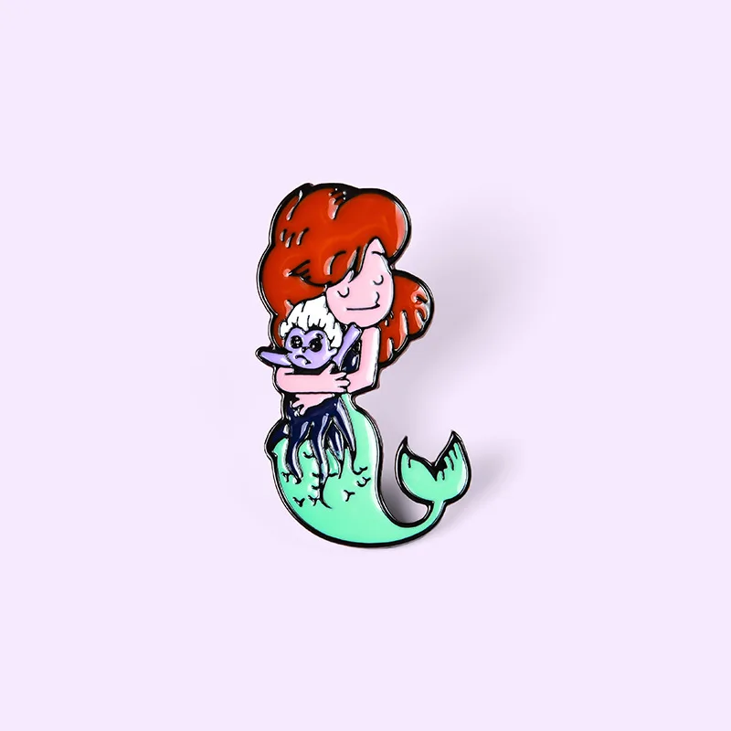 Creative Cartoon Mini Mermaid Metal Badge Dripping Brooch Couple All-Match Clothing Accessories Pin Gift