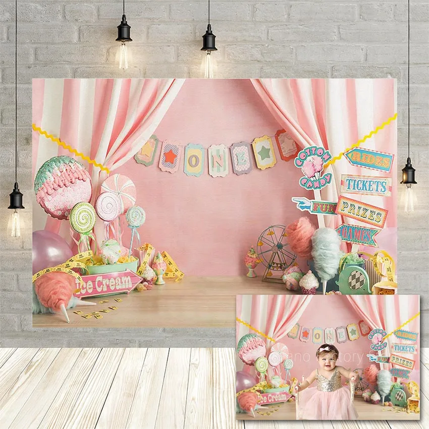 Avezano Girl 1st Birthday Party Photography Background Ice Cream Candy Pink Curtain Portrait Backdrop Photo Studio Photocall