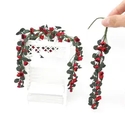 1/12 Simulation Fake Rose Flower Branch Garland Doll House Garden Ornaments