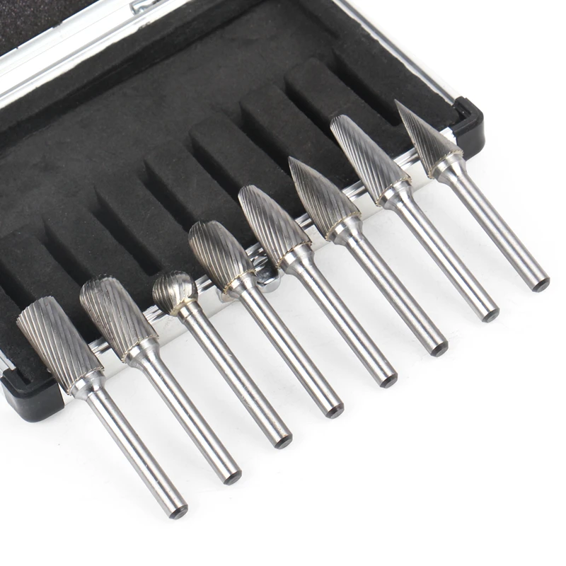 8 개/대 6mm 생크 텅스텐 카바이드 로터리 버 키트 포인트 파일 다이 그라인더 연마 도구 밀링 커터 조각