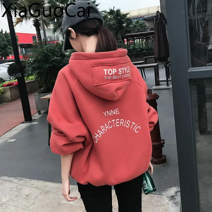 2019 Net Red Section Women Hoodies Coral Fleece Zipper Ladies Sweatshirts Flannel Loose Women Hooded Hoodies