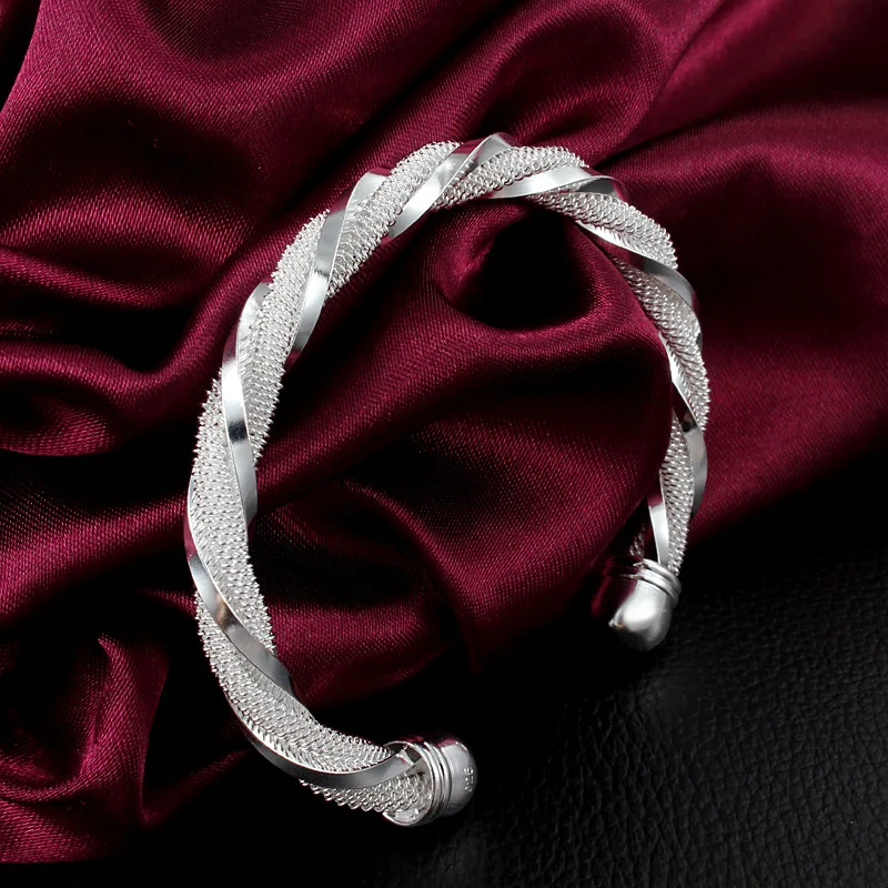 BABYLLNA High Quality Exquisite Braided Jewelry 925 Sterling Silver Fashion Mesh Wide Bracelets Bangles for Women Men Party Gift