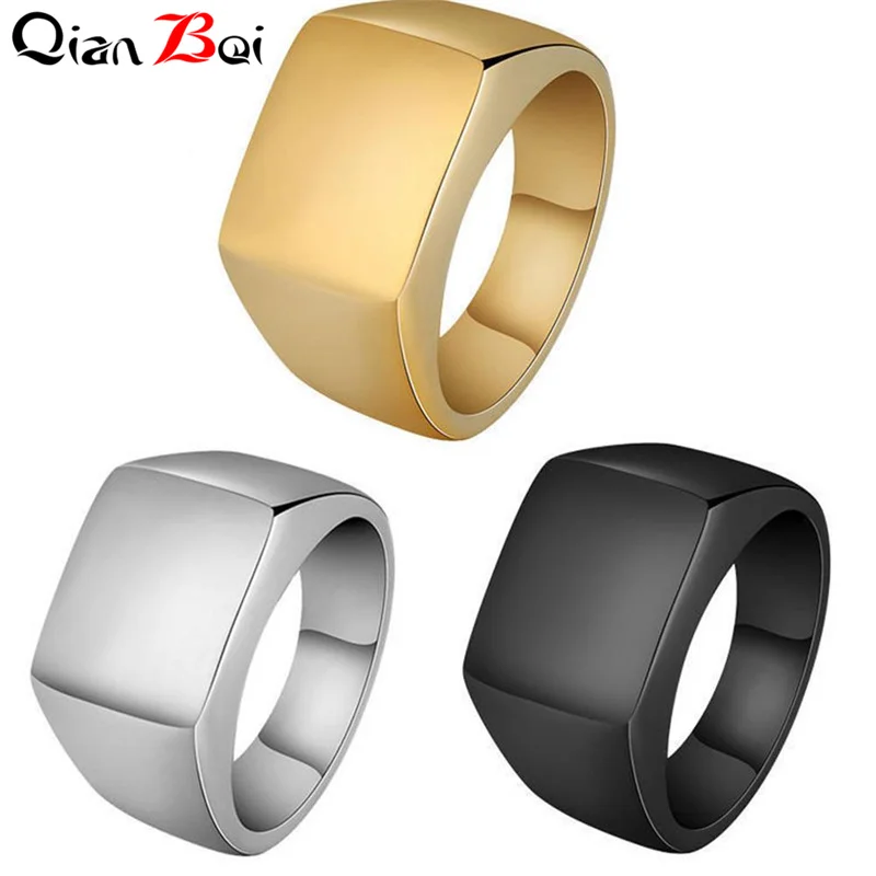 QianBei-Smooth Signet Ring For Men, Black, Golden, Blue , Rock Punk Rings, Cool Fashion, Individuality, Party Jewelry