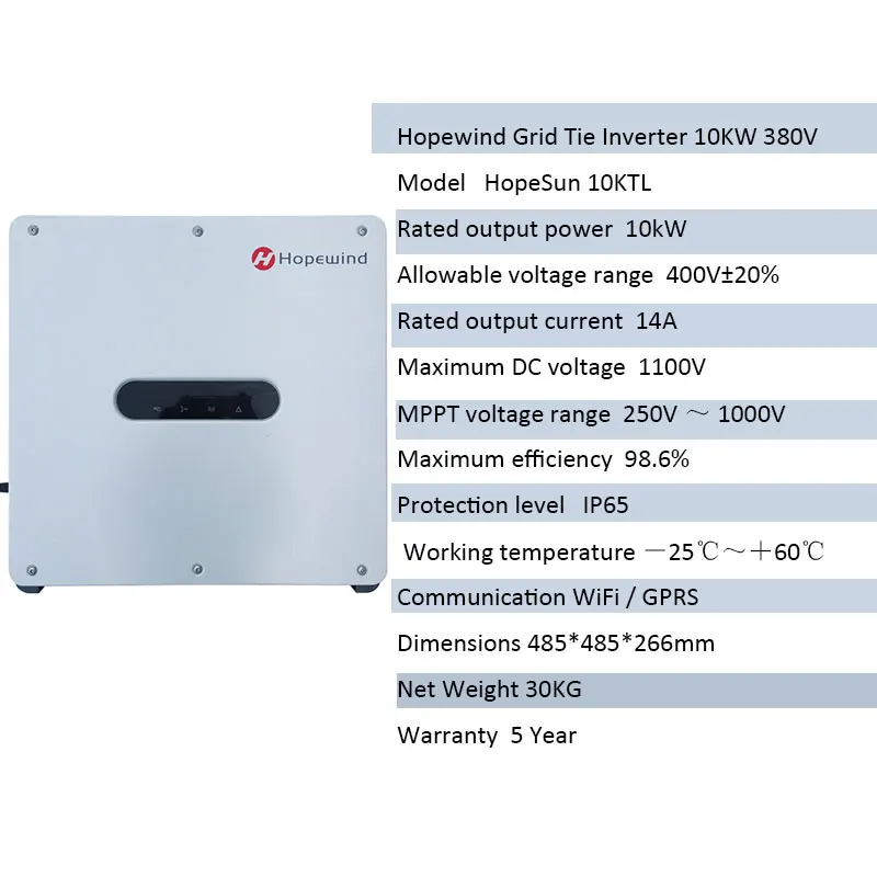 ชุดแผงพลังงานแสงอาทิตย์ Complete 10KW 380V บนตารางระบบพลังงานแสงอาทิตย์โมดูล400W Hopewind อินเวอร์เตอร์ Tie MPPT Pure sine Wave Home Villa