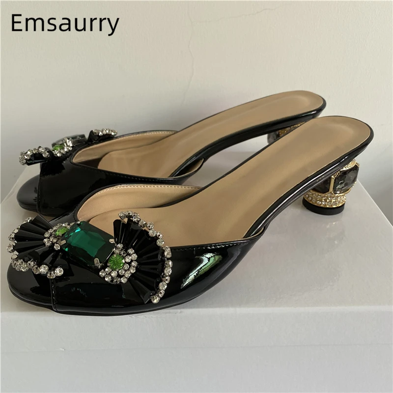 Jeweled Diamond Heel Slingbacks Mules Lady Sexy Open Toe Crystal Candy Butterfly-knot Rhinestone Sandals Women