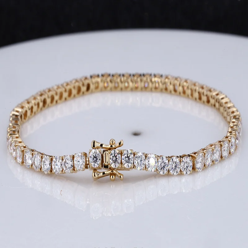 14K Gold Moissanite Girls Charm Tennis Bracelet D Color 3mm Round Shape Moissanite Gemstone Jewelry Gift Wholesale Jewelry