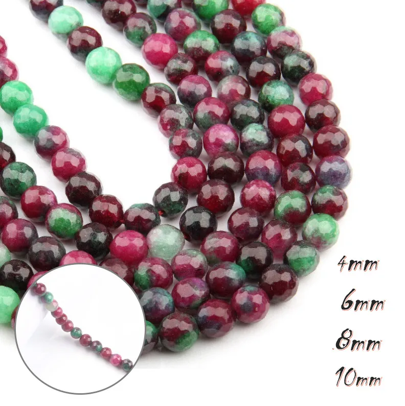 Natural Faceted Imitation Tourmaline Round Stone Beads for DIY Jewelry Making