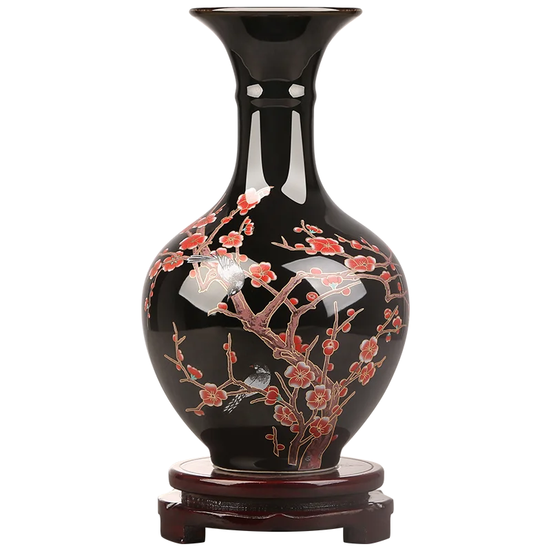 Jingdezhen Ceramics Black Glazed Plum Blossom Pattern Vase Ornaments Living Room Flower Vase