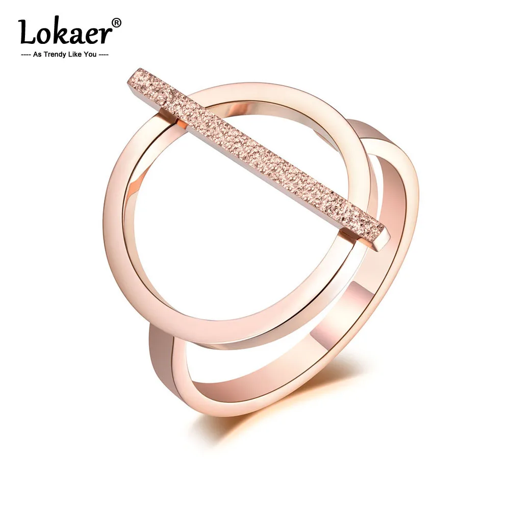 Lokaer OL Design Fashion Stainless Steel Ring Rose Gold Color Geometric Engagement Wedding Rings For Women Jewelry Anillo R19008